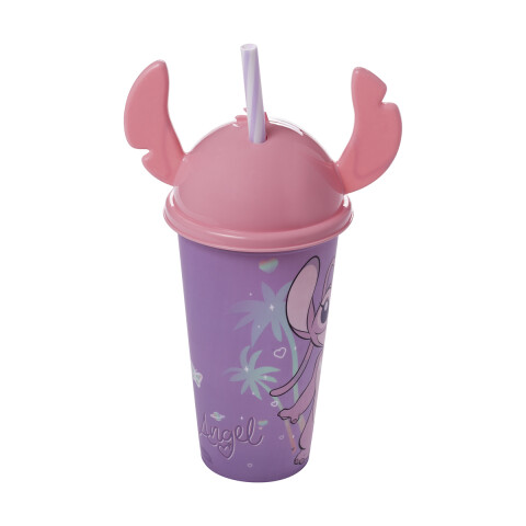 Vaso Plástico Milk Shake con Forma y Pajita Stitch 500 ml ROSA