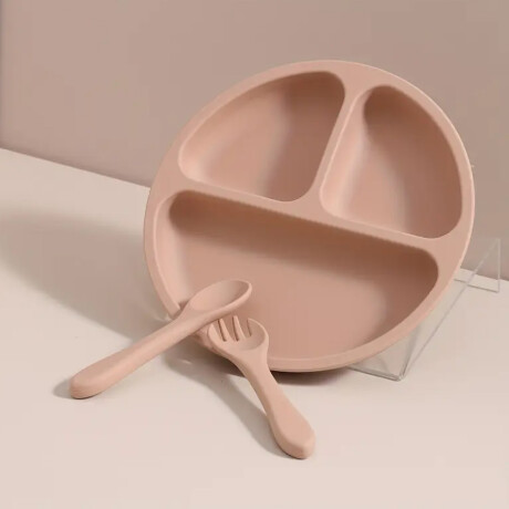 Set de alimentación plato más cubiertos para bebé Rosado