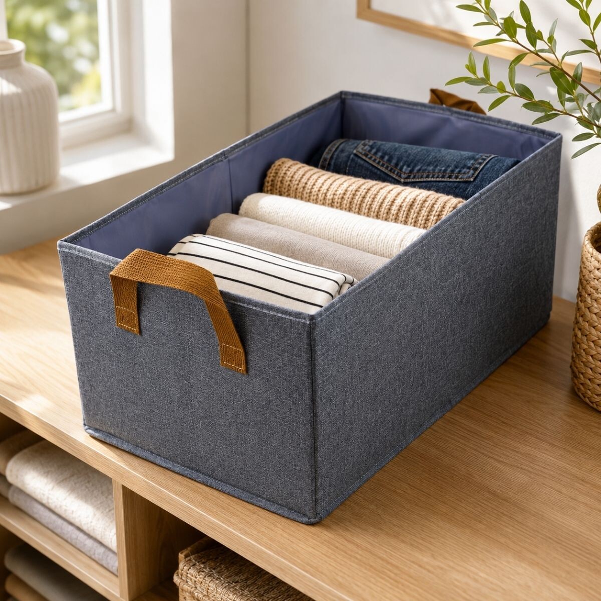 Cesto de tela 46x27x20cm - GRIS 