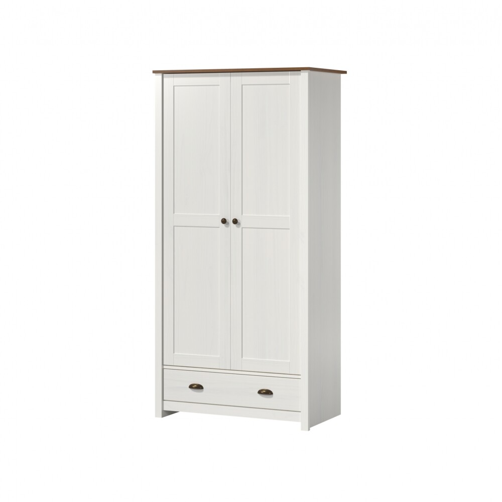 Ropero 2 puertas 1 cajón - Madera maciza - Linea Colonial Blanco
