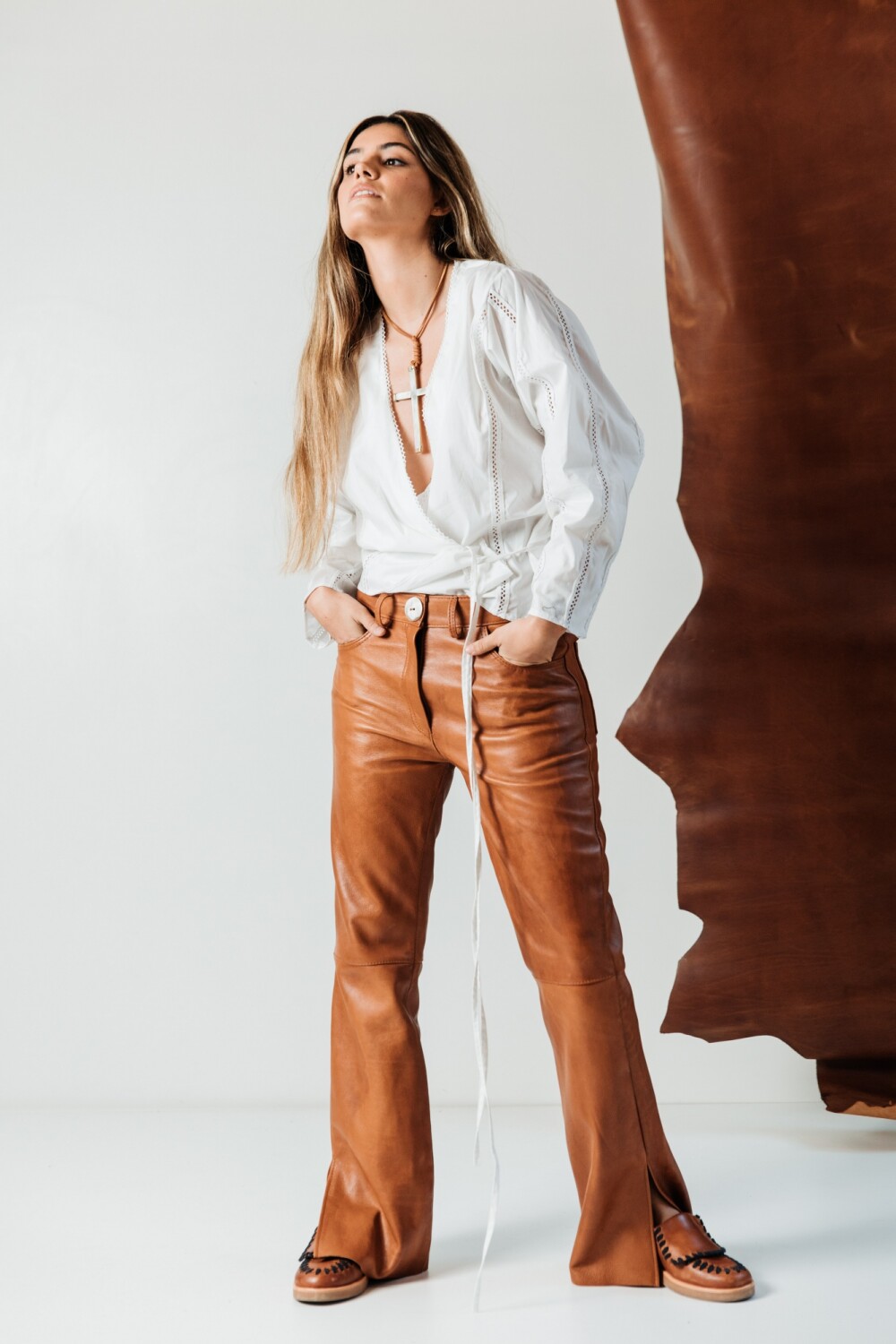 Leather jeans Camel