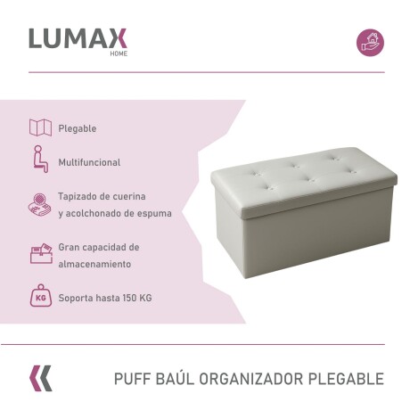 Puff Baúl Lumax Plegable 75x38 cm Organizador Living Dormitorio Gris claro