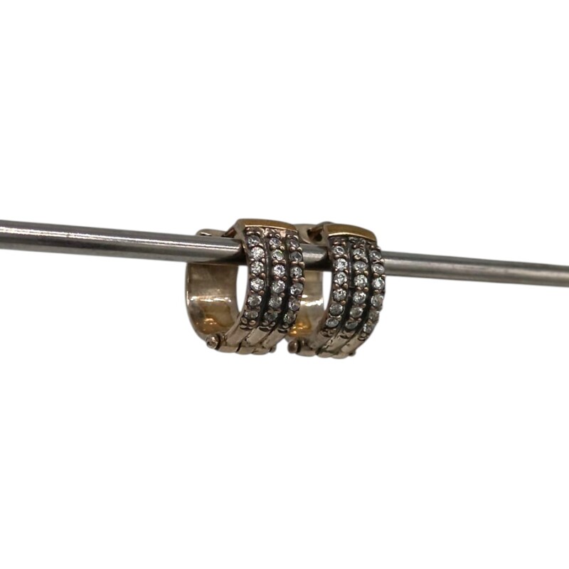 Caravanas aro triple linea con zirconias- plata 925 con doublé en oro - zirconia - CA8459 conpiedra