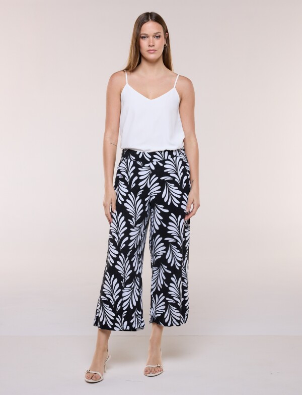 Pantalon Lino Crop NEGRO/BLANCO