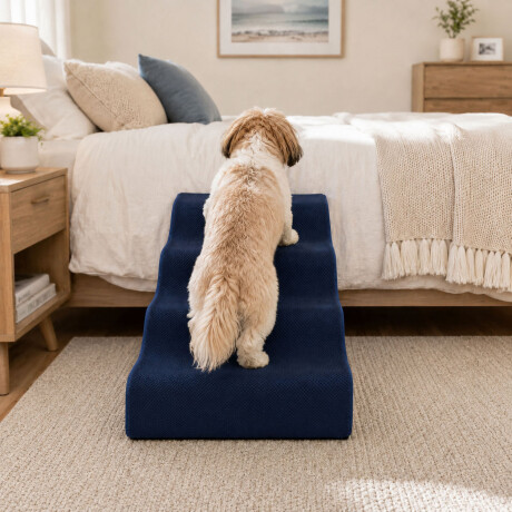 Escalera Rampa Para Mascotas 4 Escalones Antideslizante Azul Marino