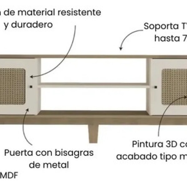Rack ComboHome Tv 50'' Rattan 2 Puertas 1 Estante Nórdico Blanco 1