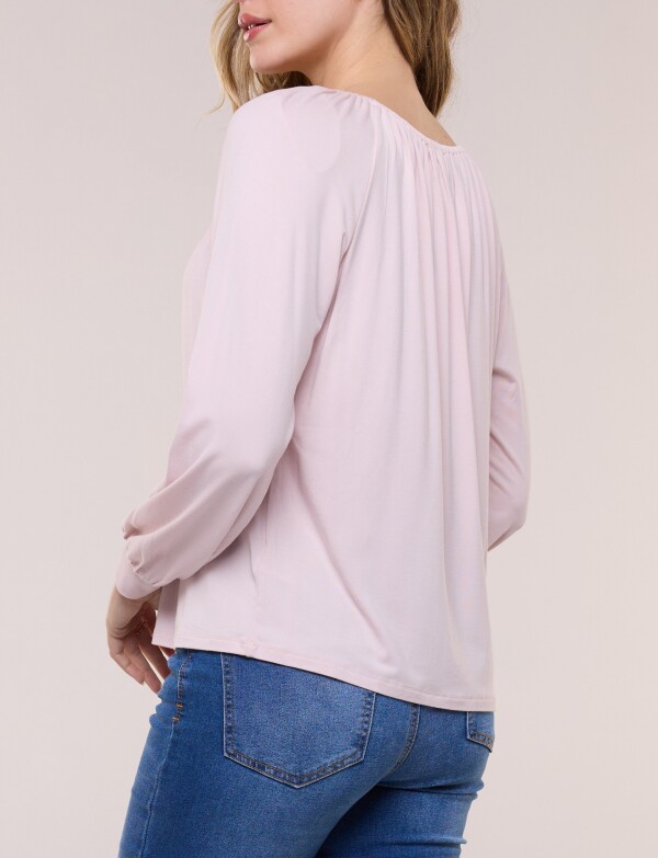 Blusa Modal Escote Fruncido Y Mangas Largas ROSA