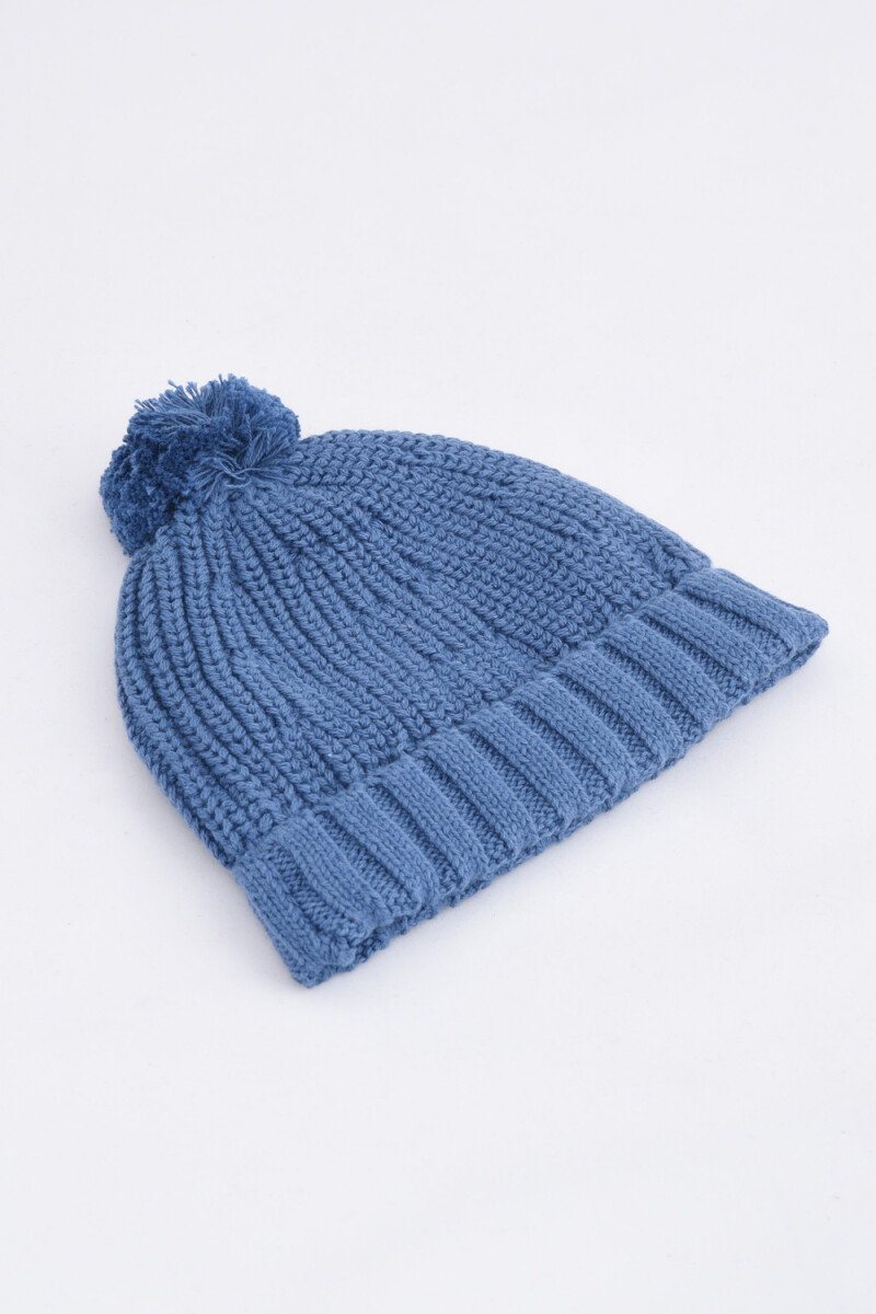 Gorro de punto con pom pom - Azul 