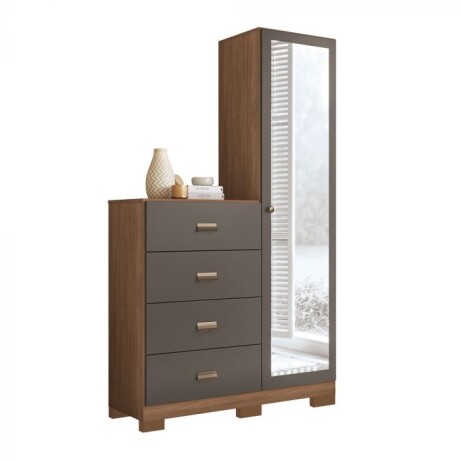 Cómoda Estilo - Style 4 Cajones y 1 Puerta con Espejo - Jatoba/Grafito - Ideal para tu Dormitorio Cómoda Estilo - Style 4 Cajones y 1 Puerta con Espejo - Jatoba/Grafito - Ideal para tu Dormitorio