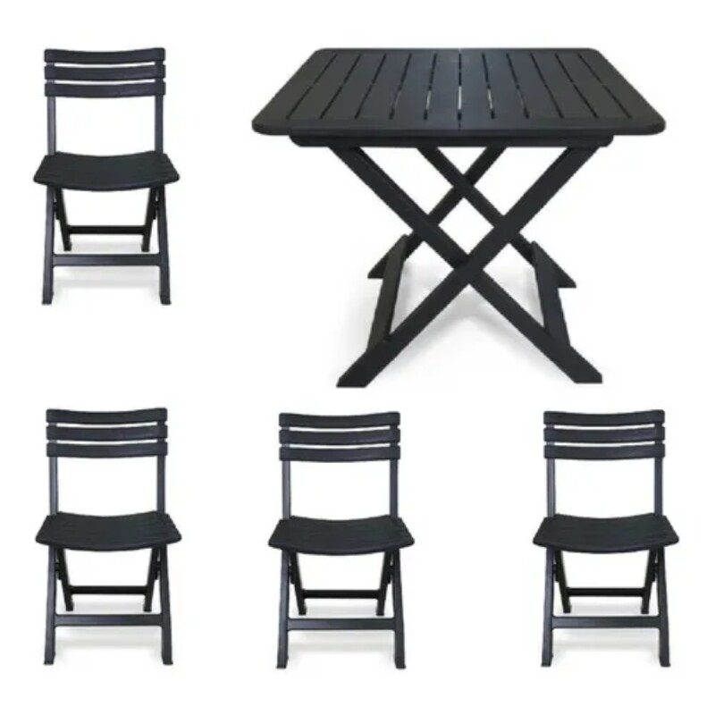 Set x4 Silla Plegable Simil Madera + Mesa Plegable NEGRO