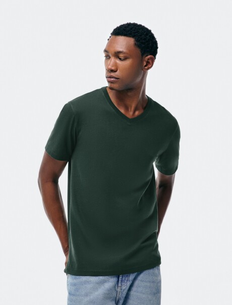 CAMISETA BÁSICA MANGA CORTA CUELLO EN V VERDE