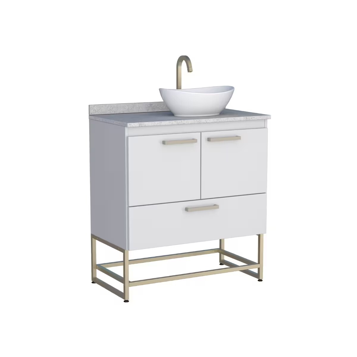 Mueble De Baño De Pie Suez Blanco 80 Cm Mesada Granito Blanco Sin Bacha 