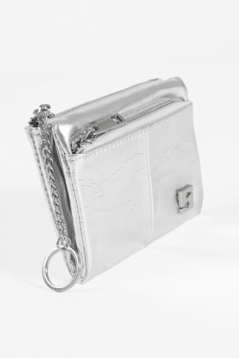 Billetera tarjetero doble cierre plateado