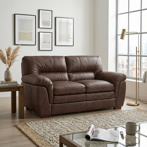 Sillon Livintus 2 Cuerpos Cuero Natural Cafe
