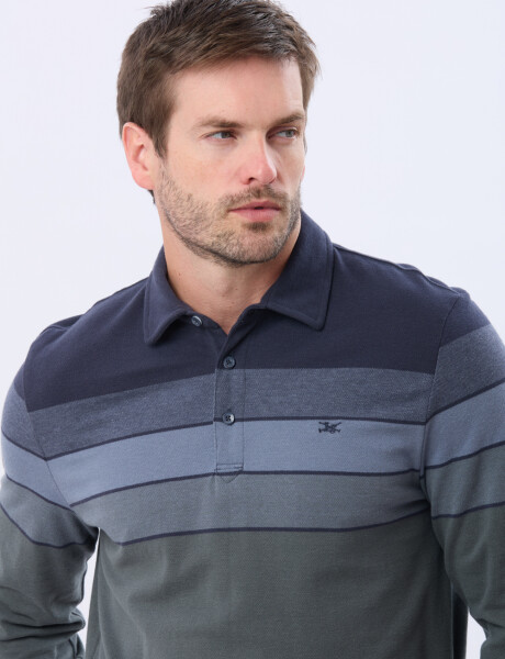 REMERA POLO PIQUE RAYADA Azul