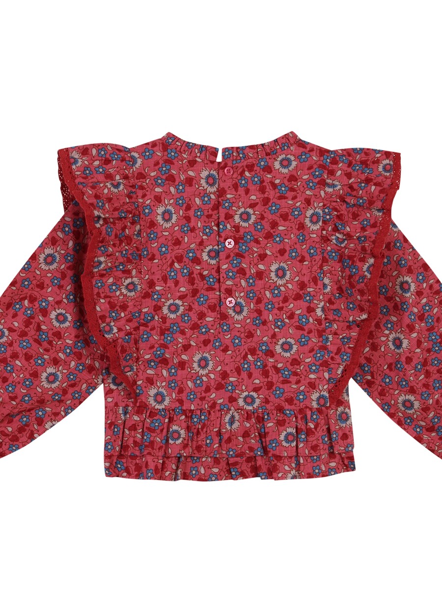 Camisa Estampada De Flores Con Tiras Rosa