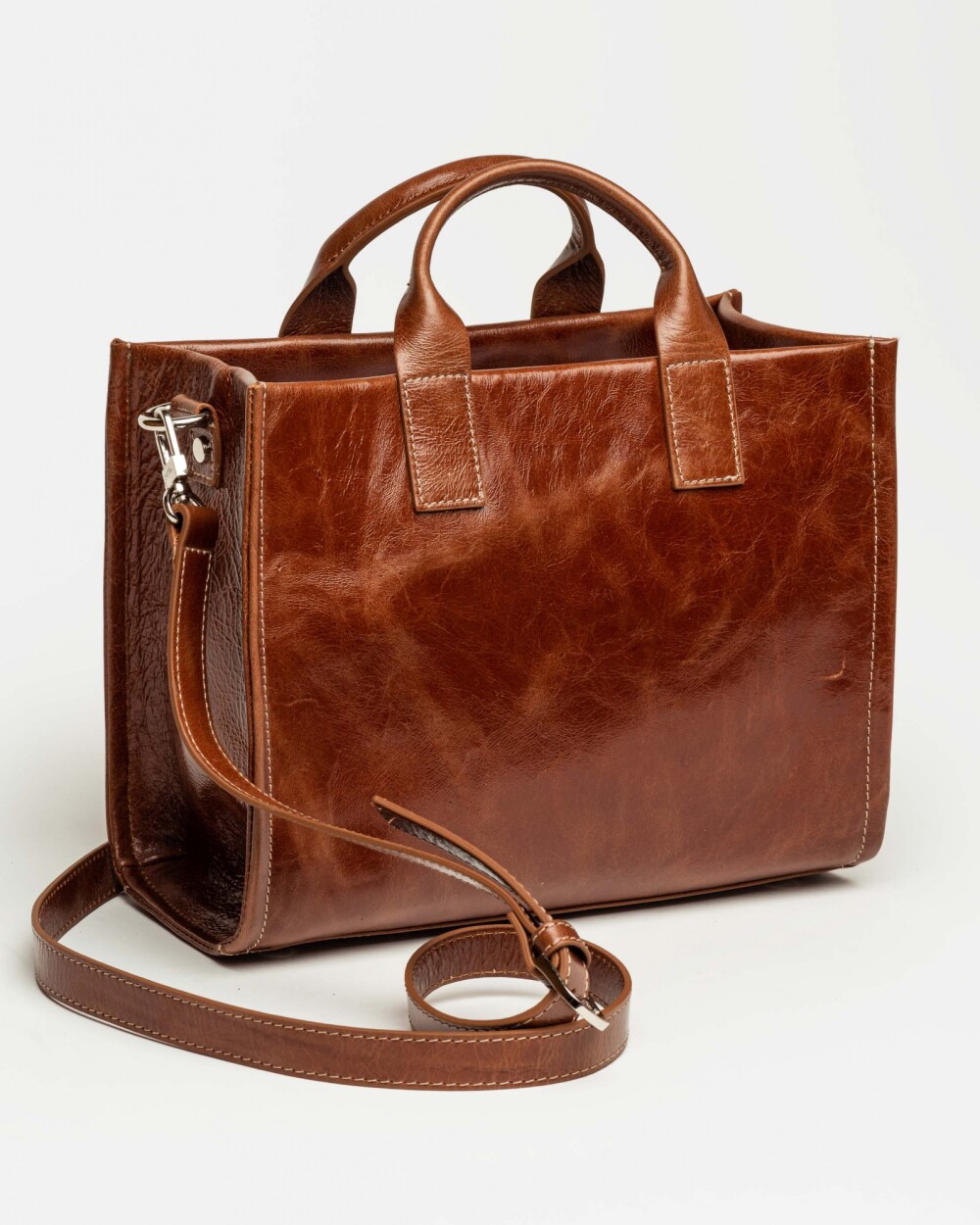 Cartera de mano Capri en cuero arrugado Cuoio