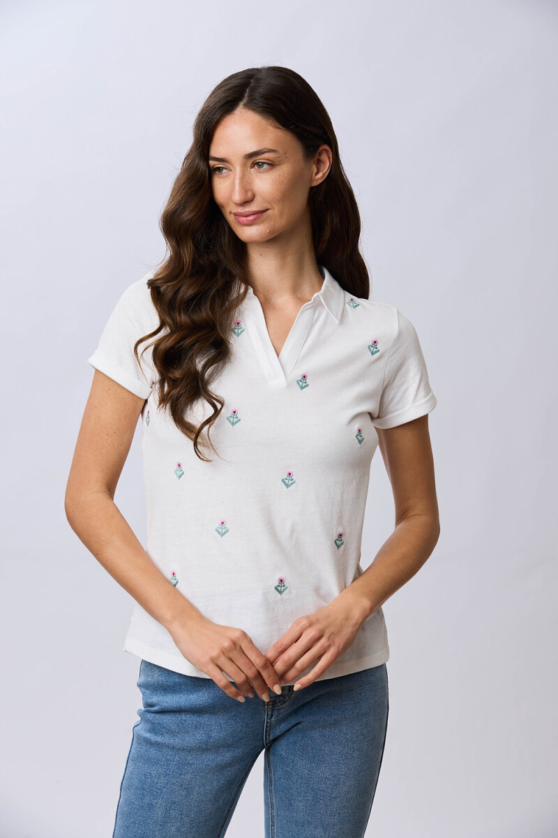 REMERA POLO BORDADA DE ALGODÓN - Blanco 