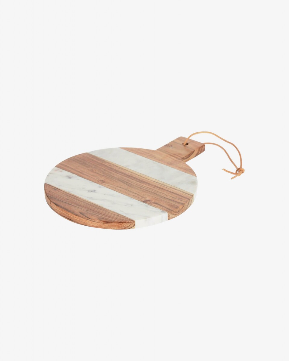 Tabla de servir redonda Tresa madera maciza acácia y mármol blanco 