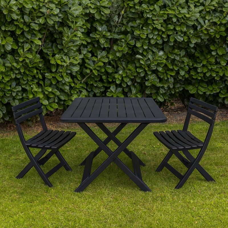 Set x2 Silla Plegable Simil Madera + Mesa Plegable NEGRO