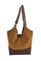 Tote bag de cuero con gamuza Tostado
