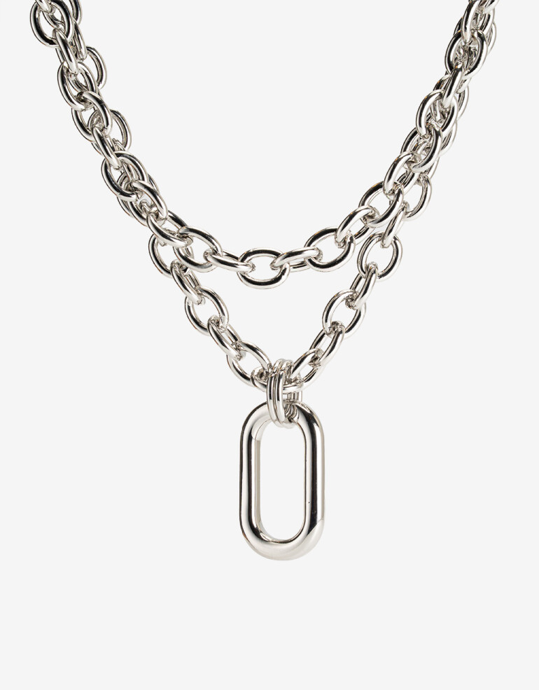 Collares Cortos Metal Collar Corto Layer Cadena - Plateado Rodio