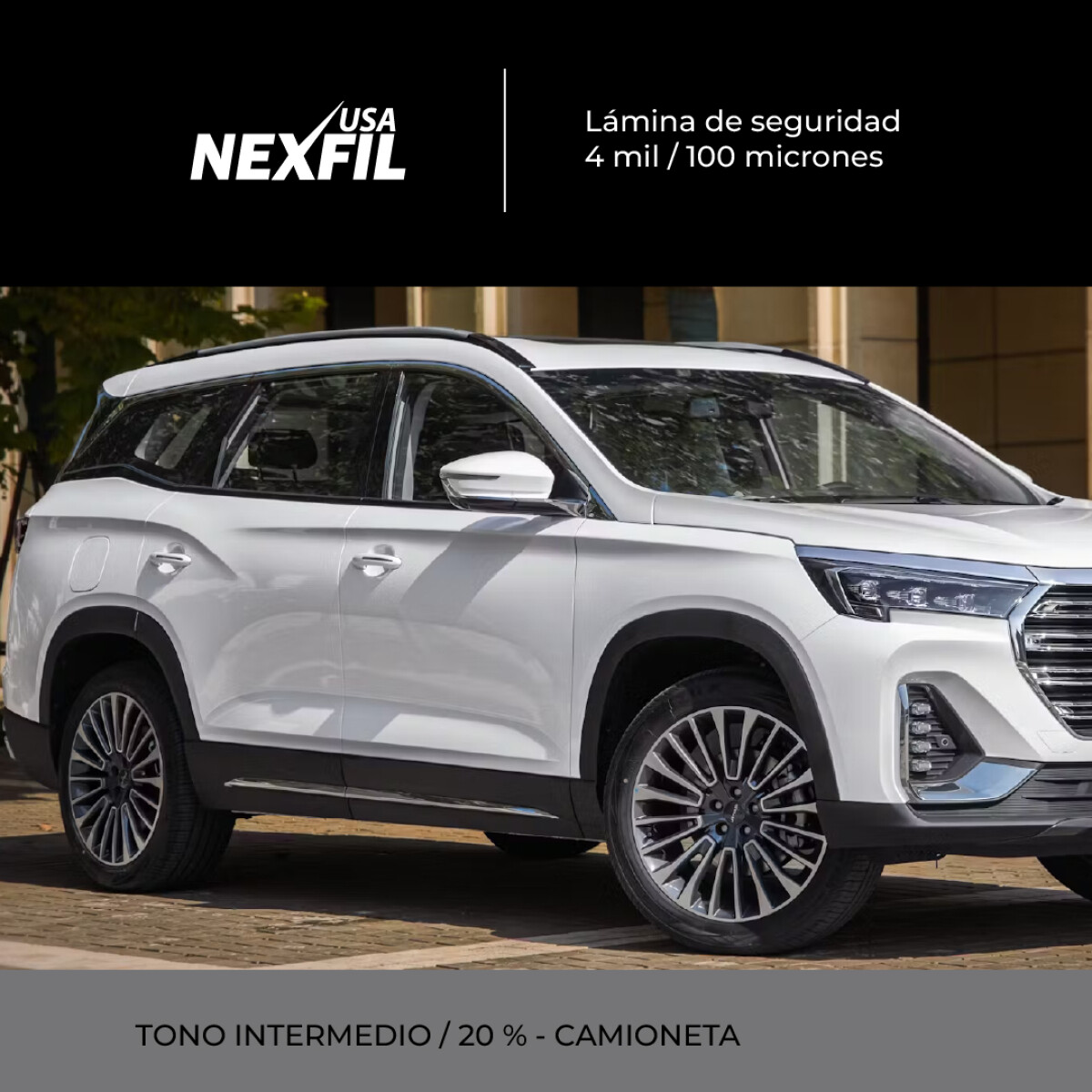Polarizado Camioneta. Marca: Nexfil. Tono: Intermedio. 100 Micrones 