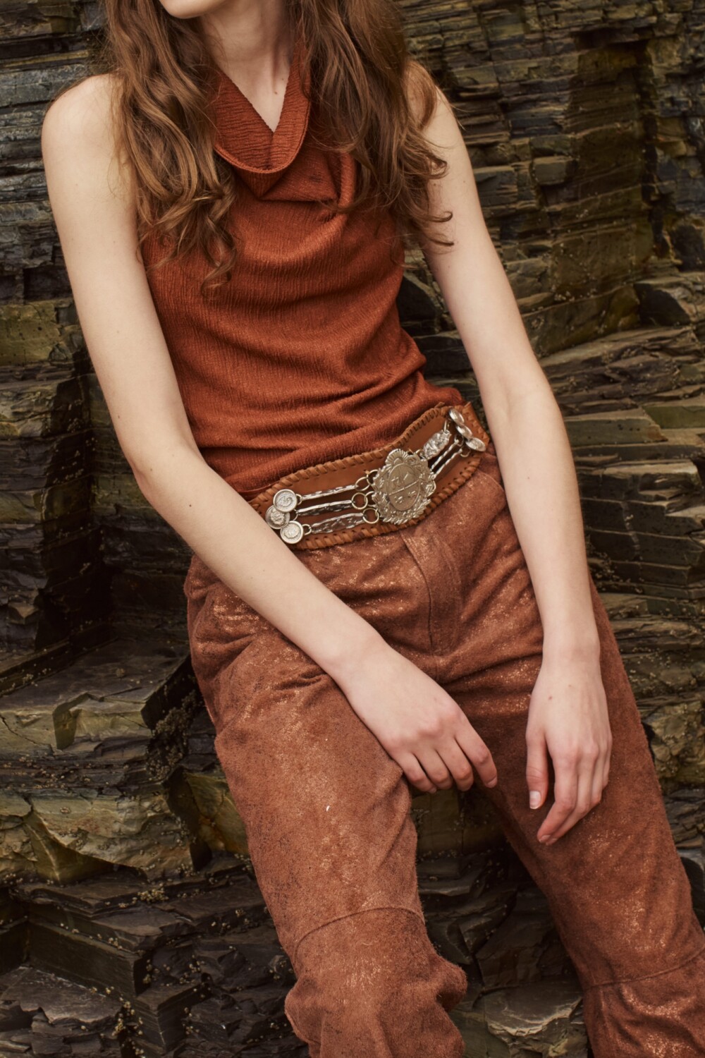 Leather jeans óxido Terracota