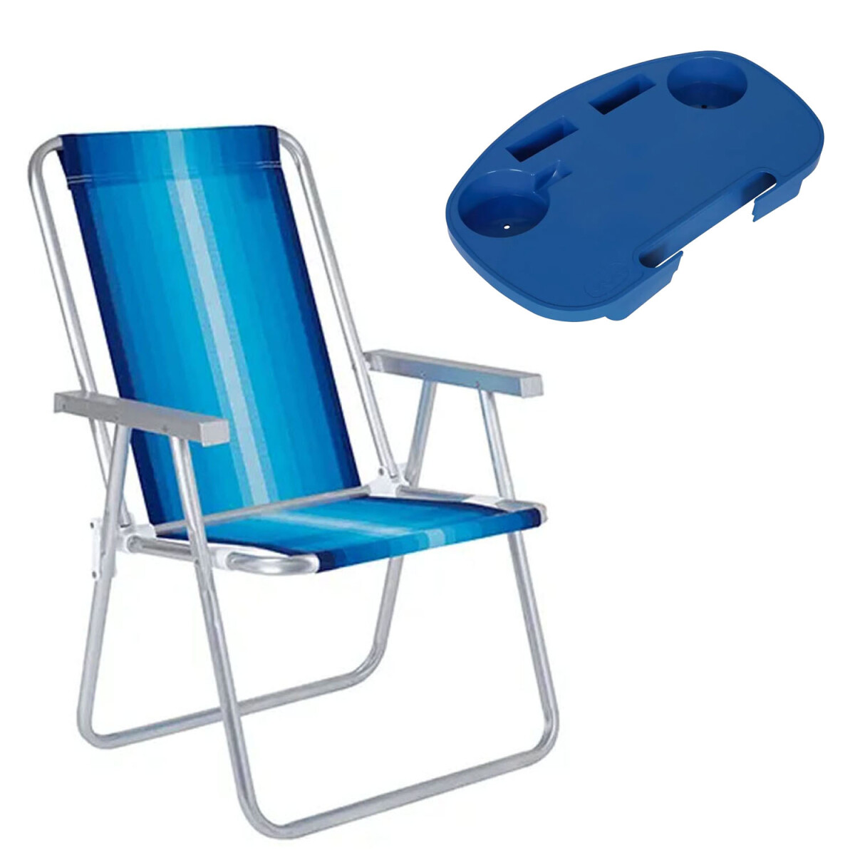 Set Silla Playa Alum 120Kg + Mesa Lateral Divisiones Mor - Celeste/azul 