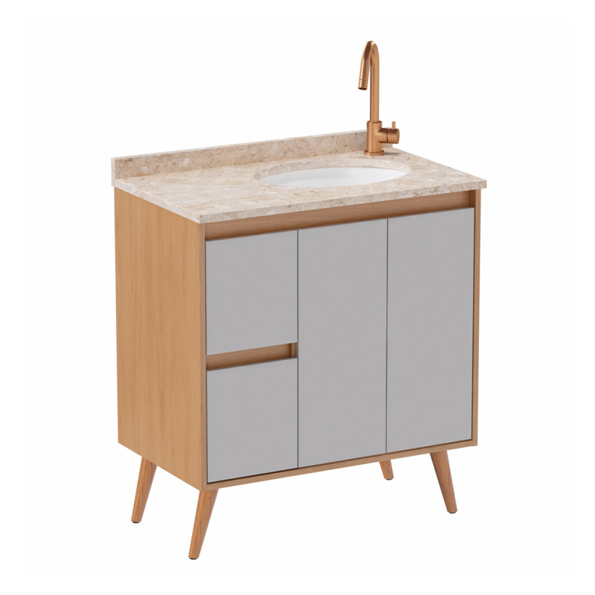 Mueble Baño En Madera Danubio Con T/marmol Travertino Y Lavamanos En Patas Madera Maciza 