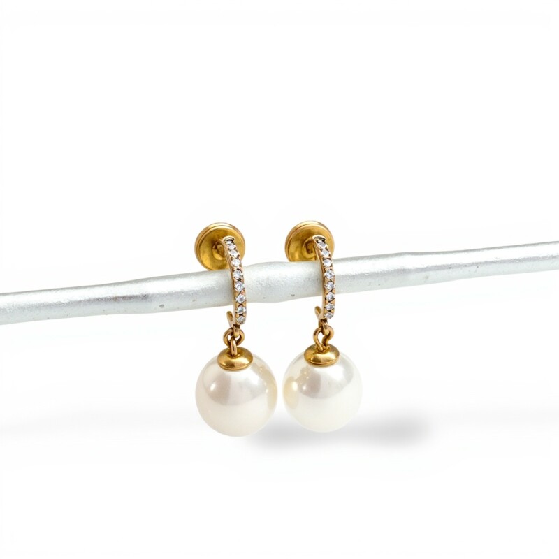 Caravanas Perlas y Zirconia- Oro bajo - Perla de río y Zirconia- CA8215 conperla