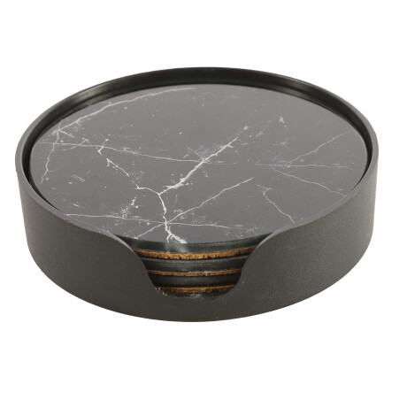 SET POSAVASOS VIDRIO NEGRO MARBLE