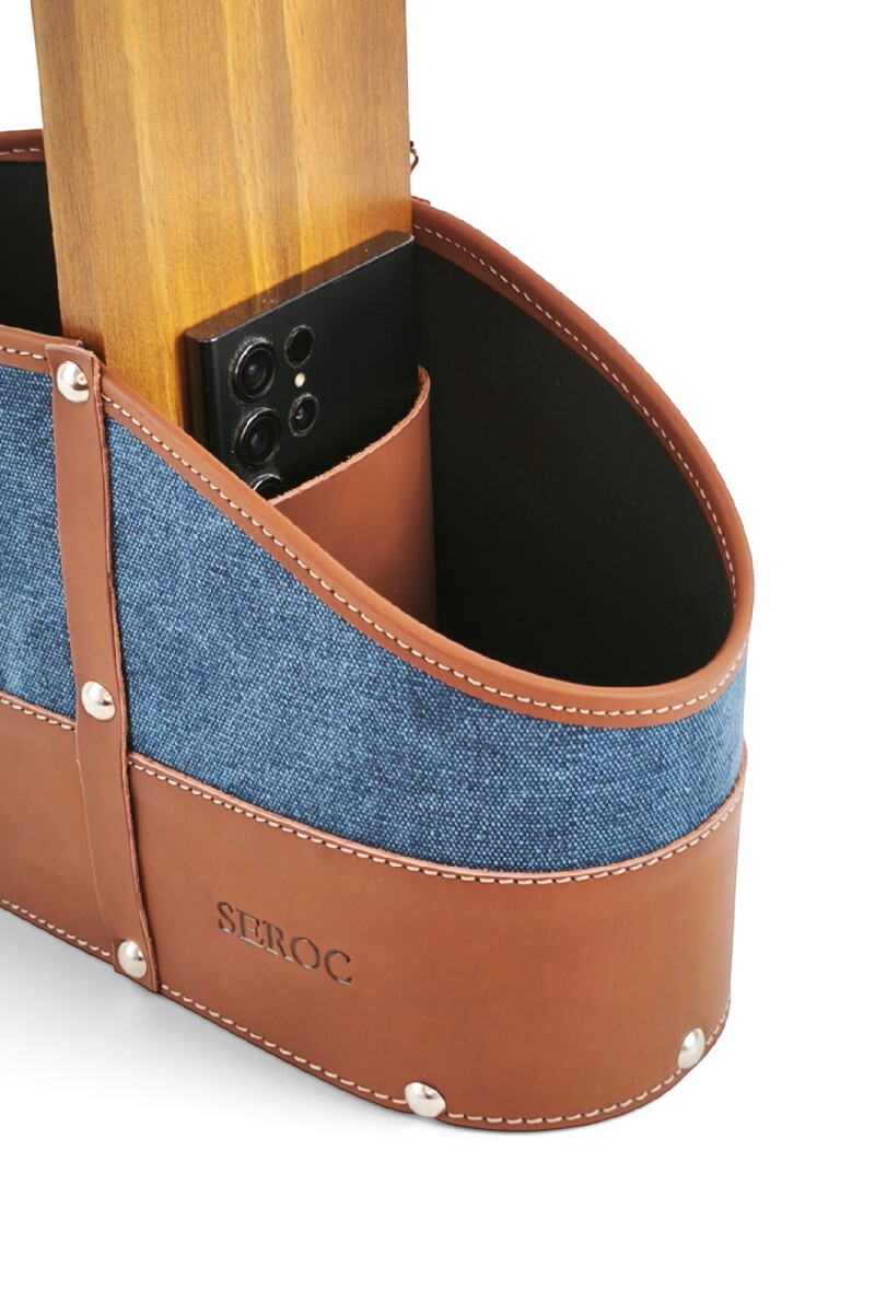 Porta termo y mate en madera y lona con porta celular y porta bombilla Azul