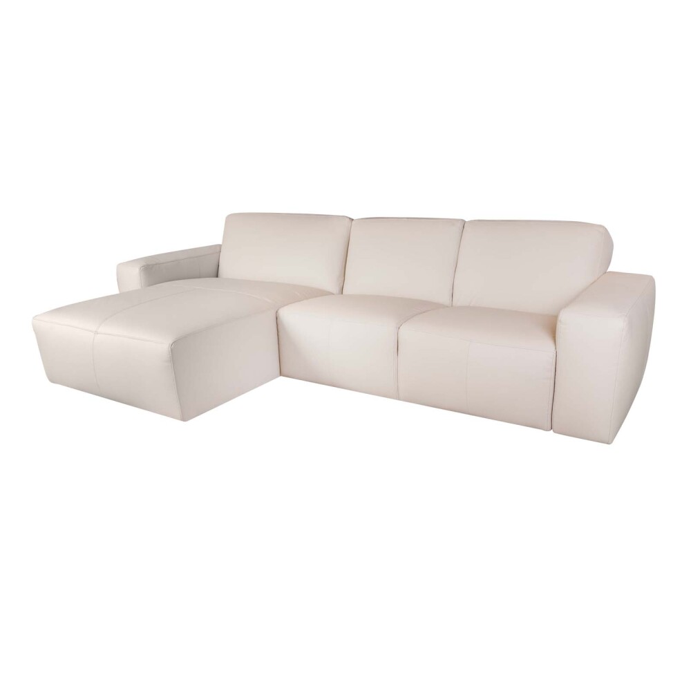 SOFA CON CHAISE MÁS DE 4 CUERPOS CUERO-Y-MADERA NATURAL-BEIGE LOFT ARENA
