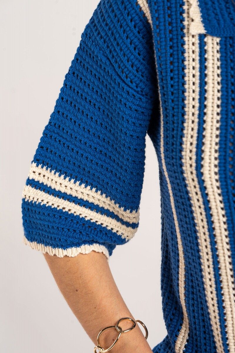 Camisa Rayada Crochet Azul