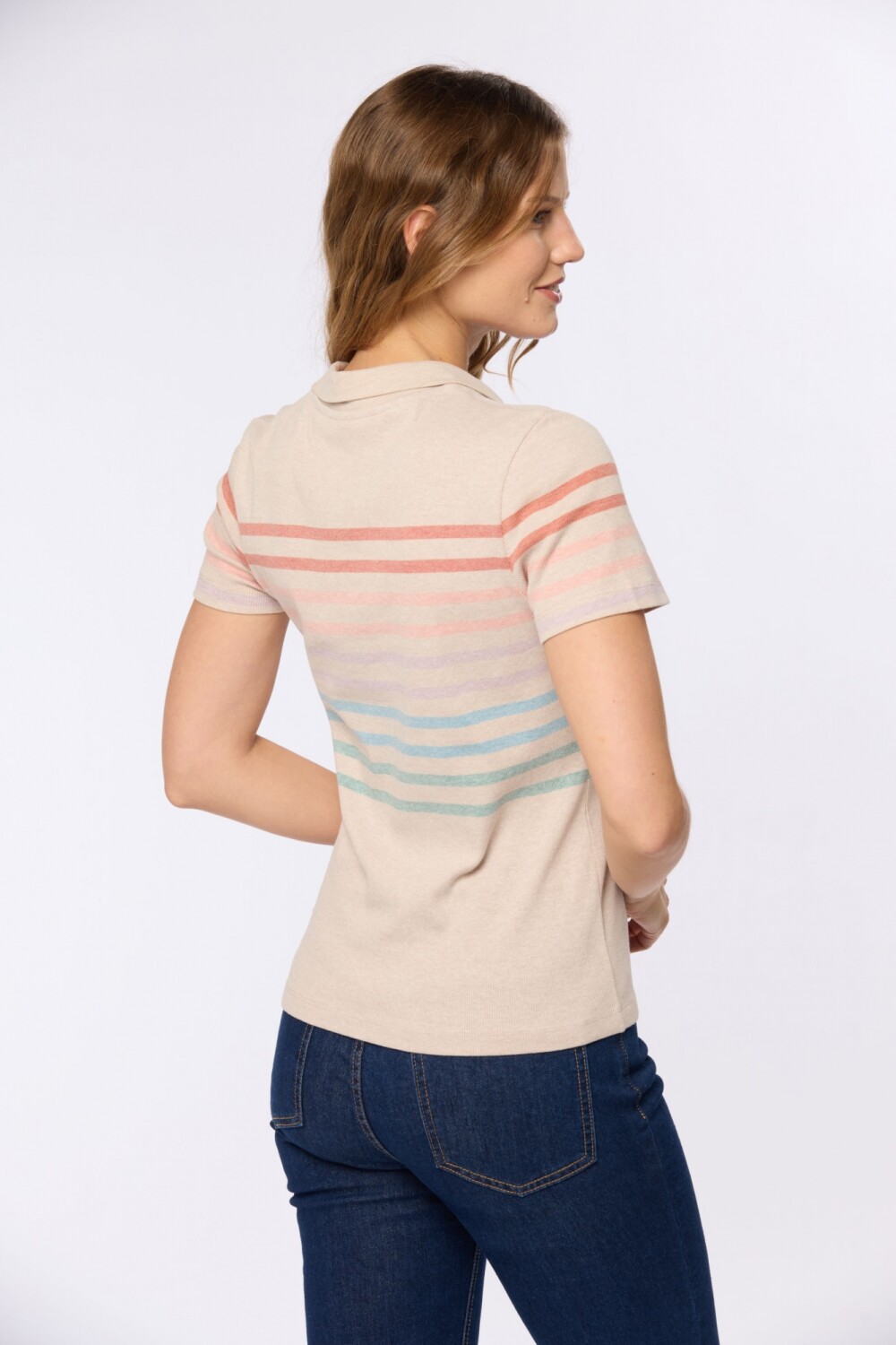 REMERA POLO RAYADA Beige