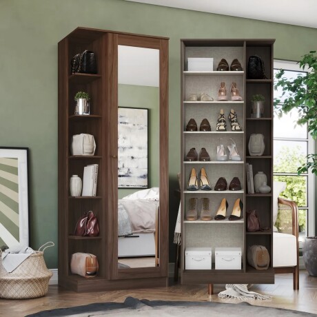 ROPERO 1 PUERTA GUARDARROPA ARMARIO PLACARD CLOSET CON ESPEJO Y ESTANTES COLOR MADERA OSCURA