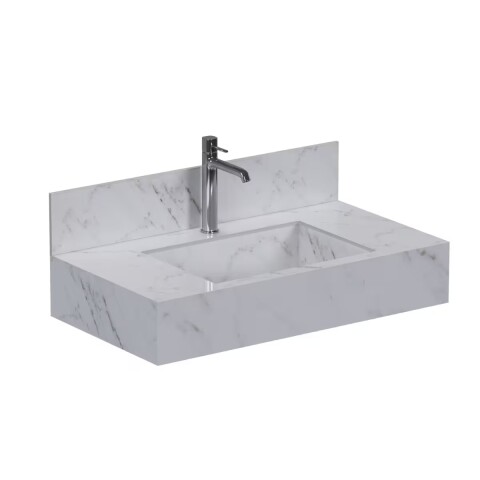 Mueble de baño suspendido de porcelanato Blanco Calacata Napoles 80 cm con bacha incorporada Mueble De Baño Suspendido De Porcelanato Blanco Calacata Napoles 80 Cm Con Bacha Incorporada