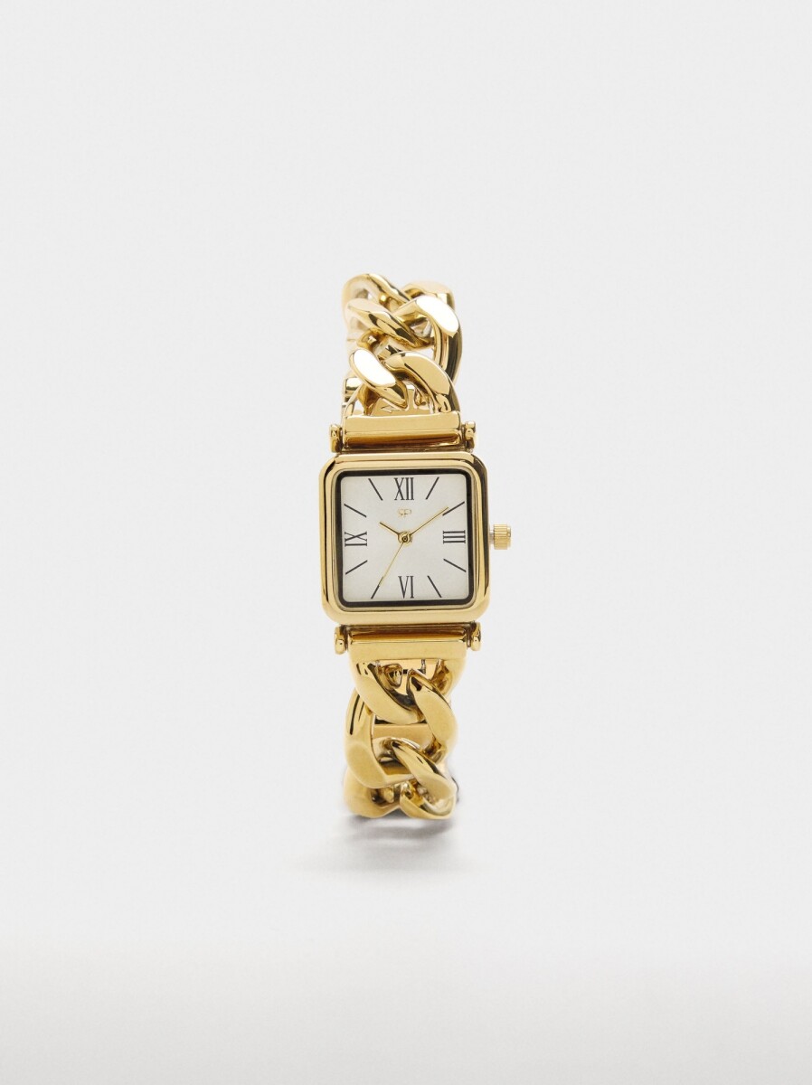 Reloj Mostrador Cuadrado Pulsera De Eslabones - dorado 