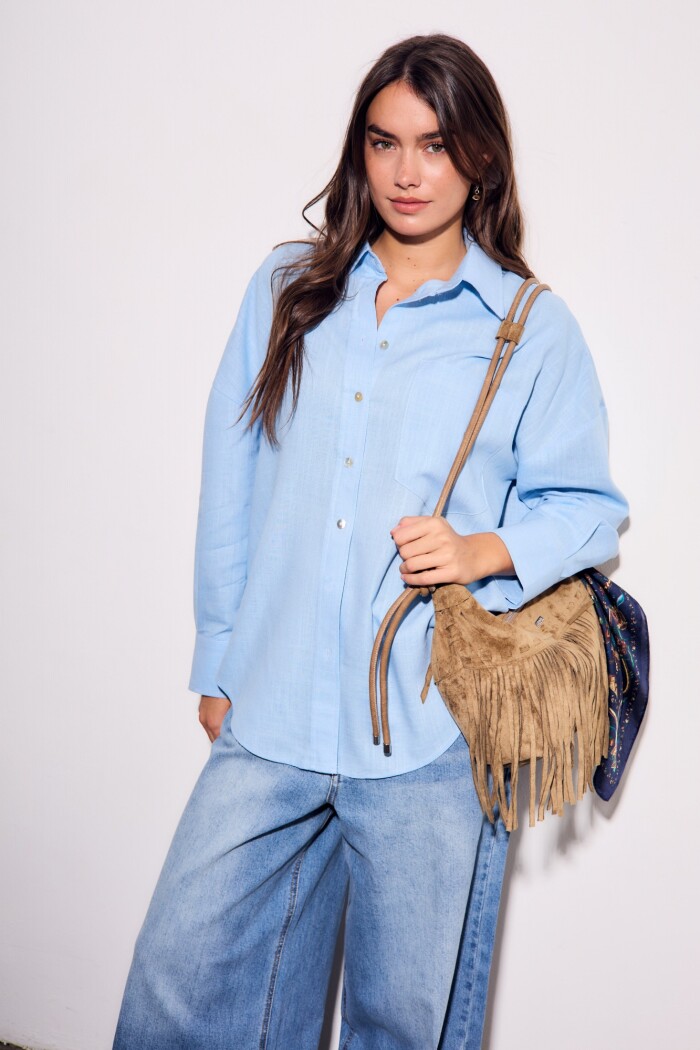 Camisa Con Lino Celeste
