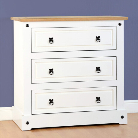 CÓMODA CAJONERA GUARDARROPA 3 CAJONES EN MADERA MACIZA - LÌNEA MEXICANA BLANCO