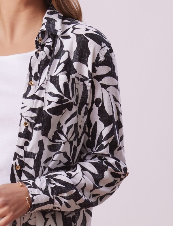 Camisa Lino Printed NEGRO/BLANCO