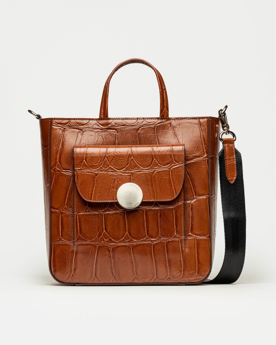 Shopper The Circle en cuero grabado big croco - Cuoio 