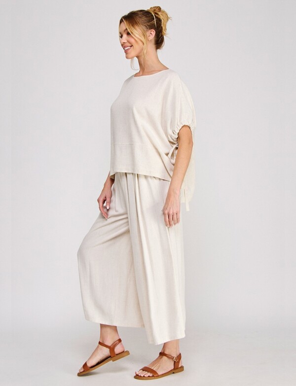 Pantalon Crop Lino BEIGE CLARO
