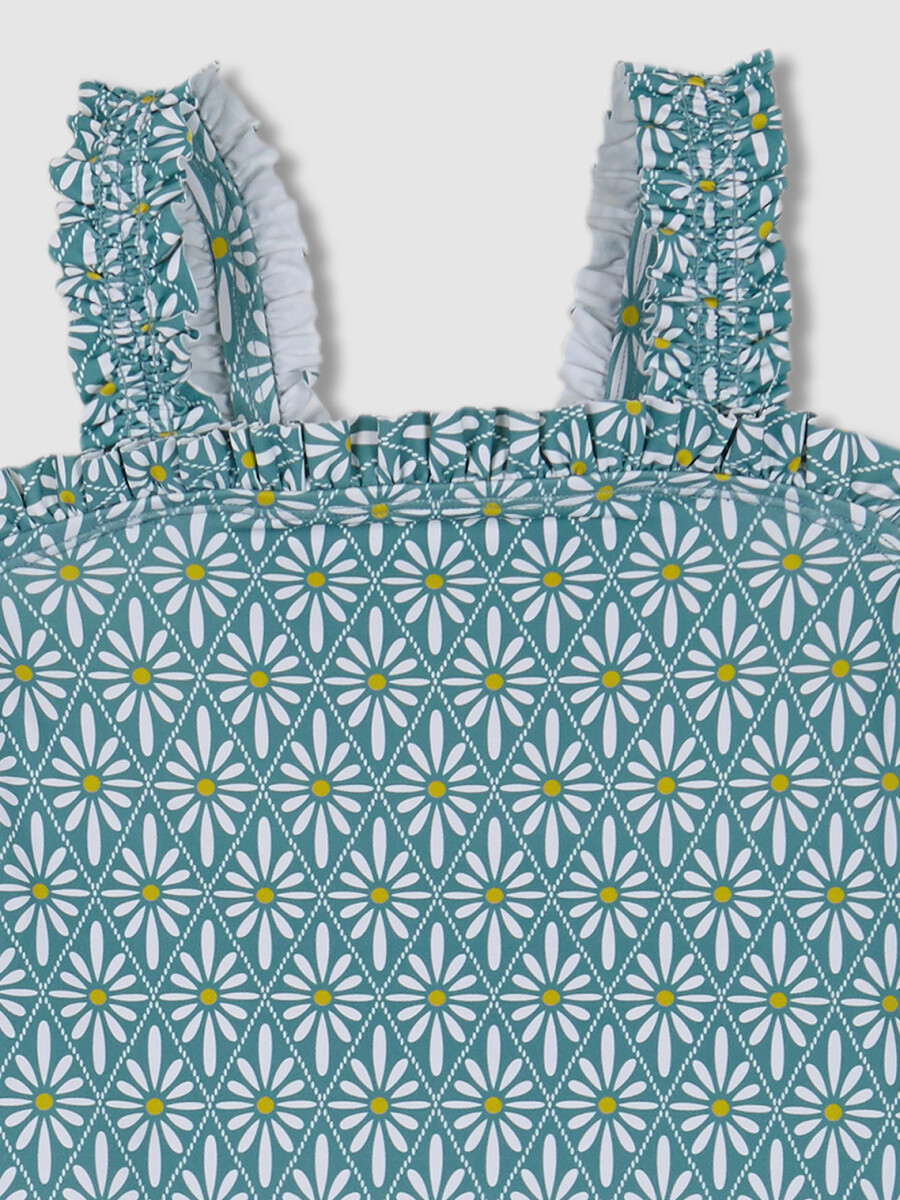 Bañador Estampado Flor Geometrica Azul Claro