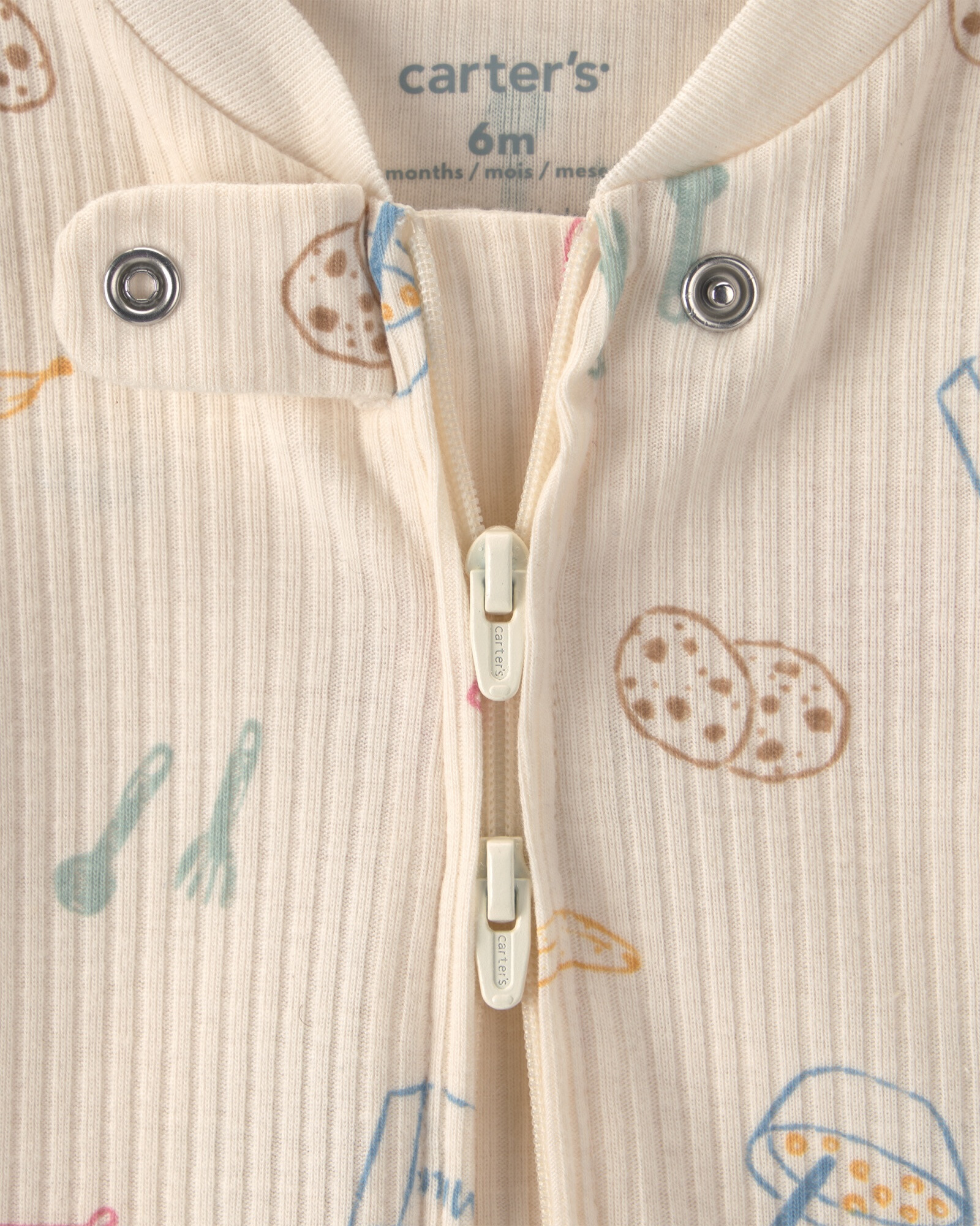 Pijama una pieza de algodón, con pie, crema, diseño desayuno Sin color