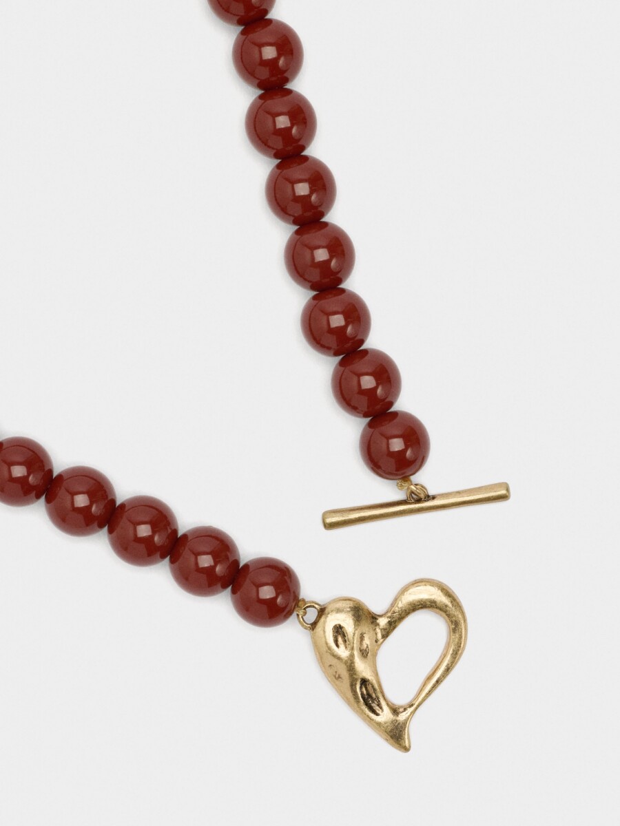 Collar Corto Con Cuentas Efecto Piedra marron