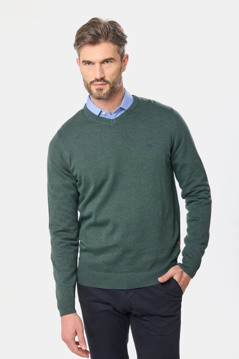 BUZO TEJIDO CUELLO EN V Verde Oscuro