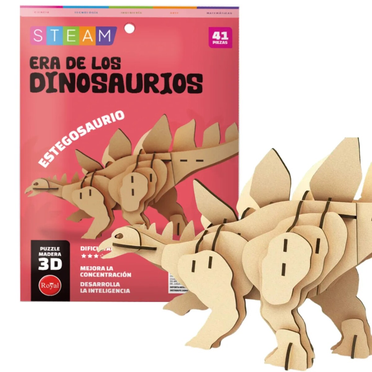 PUZZLE DE MADERA 3D ROYAL DINOSAURIO ESTEGOSAURIO 