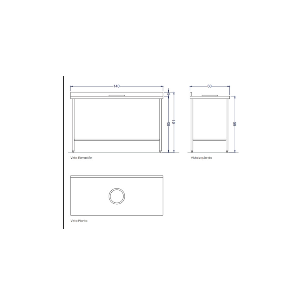 Mesada de Trabajo para Desechos 140 cm Acero Inoxidable Mesada de Trabajo para Desechos 140 cm Acero Inoxidable